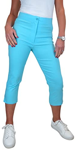 icecoolfashion Womens High Waist Skinny Stretch Pedal Pushers Cropped Trousers Ladies Work Office Crop Capri Pants Formal 3/4 Length Light Turquoise 8-22 (16)