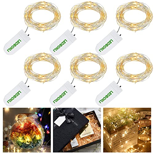 LEDBOKLI LED Lichterkette Innen, 1.2M 24 LEDs Lichterkette Außen Batterie, Wasserdichte, Warmweiß Mini Lichterketten Fairy Lights für Weihnachten, Terrasse, Garten, Hof, Party, Hochzeit, 6 Stück
