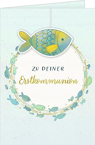 Grußkarte: Zu deiner Erstkommunion - mit Fisch-Anhänger