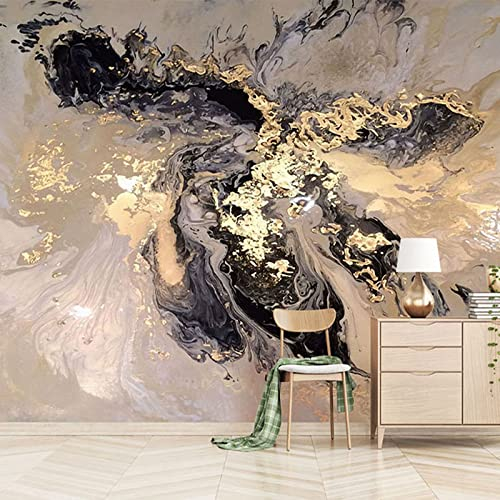 Vlies Fototapete Schwarze goldene Marmorstruktur 3D Effekt Vlies Tapeten Wandtapete XXL Moderne Wanddeko Wohnzimmer Schlafzimmer Büro Flur 450 cm B x300 cm H