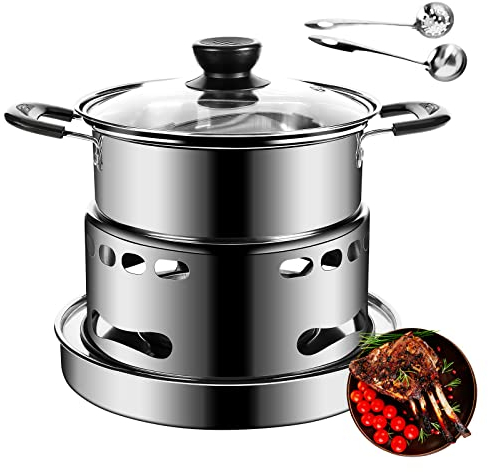 Cocina de Alcohol para Camping,Estufa de Leña Camping Portátil,Estufa de Alcohol Acero Inoxidable,Hornillos Portátiles con Quemador de Alcohol,Estufas de Acampada para Picnic Barbacoa Trekking(18cm)