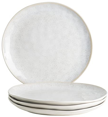 MÄSER Frozen, set di 4 piatti piani moderni con smalto maculato e forme organiche, 4 grandi piatti piatti piani in ceramica dal look vintage emozionante, gres, bianco