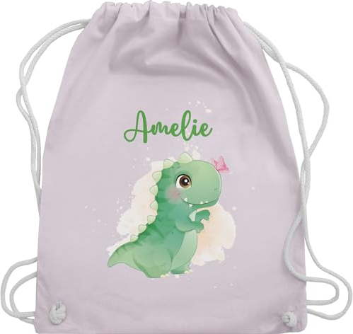 Turnbeutel Rucksack - Geschenk Dino mit Name personalisiert I Saurier I Dinos I Dinosaurier I Urzeittier - Unisize - Pastell Rosa - tasche kinder beutel für wechselwäsche tier tieren stoffbeutel