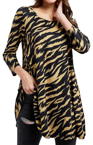 Enmain Tunic Tops for Women UK Leopard Ladies Tunics 3/4 Sleeve for Leggings Baggy Oversize Womens Tops Long Sleeve Round Neck for Casual Work L