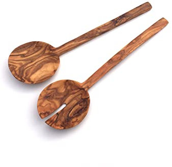 medina mood New York Couverts à salade 26 cm 2 pièces plats et légers faits à la main en bois d'olivier
