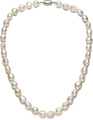 OKGD Barockperlen-Halskette für Damen, 9–10 mm, Süßwasser-Zuchtperlen-Halskette, weiß, 50 cm