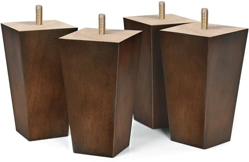 AORYVIC 5 inch Sofa Legs Wood Furniture Legs Pack of 4 Pyramid Couch Legs Mid-Century Modern Brown Replacement Legs