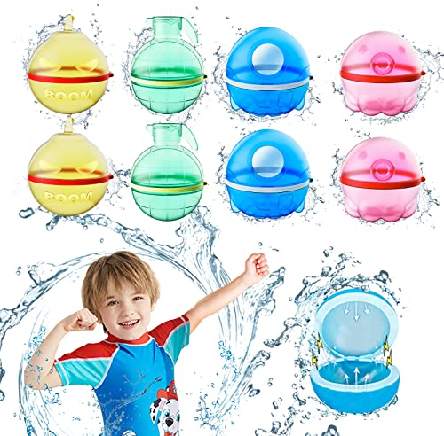 Wiederverwendbare Wasserbomben Selbstschließend, 8 Stück Wasserballons Wasserball, Outdoor Wasserspielzeug im Sommer für Party, Wasserpark