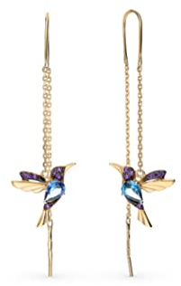 Einzelstück® Ohrringe mit Vogel Anhänger aus 925 Sterling Silber | Gelbgold vergoldet | Cubic Zirkonia (Paradise Bird Ohrhänger Gold)
