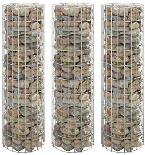VACARX Runde Gabionen-Hochbeete, 3 Stück, verzinkter Stahl, 30 x 100 cm, Artikelfarbe: Silber