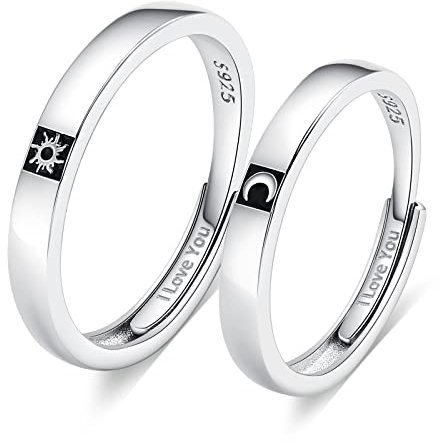 Beydodo Trauringe Silber 925 Paarpreis, Ringe Set Sonne Mond mit Gravur I Love You Verlobungsringe Paar Ringe Verstellbar