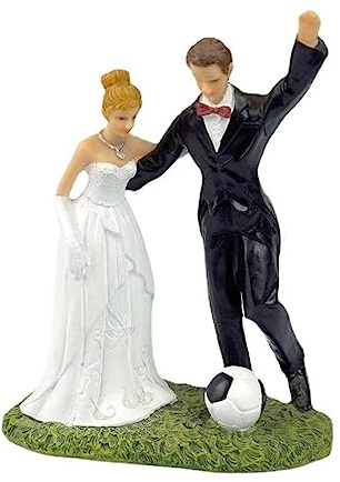 Uteruik Brautpaar Cake Topper Figuren Fußball Paar Statue Hochzeitstorte Puppe Jahrestag Verlobung Dekoration (#B)