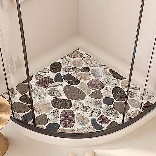 Dreieckige Duschmatte für Eckdusche, Komfortabel und Rutschfest, PVC-Luffa Badematte Halbrund Mit Ablauflöchern, Sicherheit und Schnell Trocknend, B, 80x80cm (32x32inch)