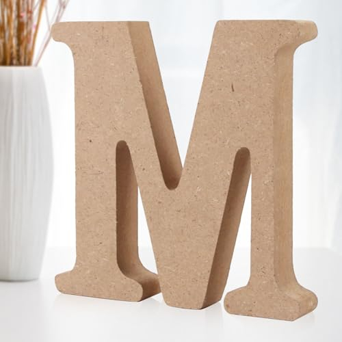 Darryy 10cm Stehende Holzbuchstaben, Log Natural Große Holzbuchstaben zum Basteln, unbehandelte Holzdekorationen für Zuhause, Wand, Party, Dekoration, DIY-Projekte (M)