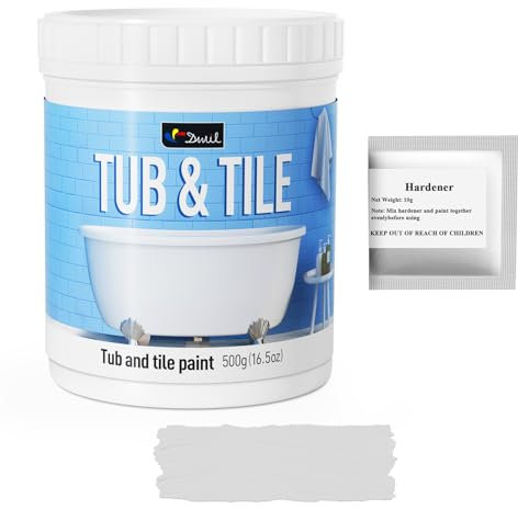 Tub and Tile Paint, Tub and Tile Refinishing Kit with Hardener, Tile Paint and Tub Refinishing Kit Bathtub Paint Water Based &Low Odor, Sink Paint for Bathroom, Semi-Gloss Light Grey, 25-30sq.ft