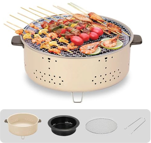 DECKALY Koreanischer Holzkohlegrill, 32,5 cm, tragbarer koreanischer Grill, Haushalts-Camping-Grill, Tisch-Räuchergrill für Outdoor-Camping, Zuhause, Party (ohne Bratpfanne)