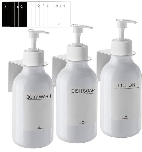 Seifenspender Wandbefestigung Ohne Bohren,3er Set 500ml Seifenspender Wand Schampoospender Dusche Spülmittelspender Shampoo Spender für Küche Bad (Weiß)
