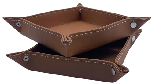Diko.style®- Set 2 Bandejas Vaciabolsillos 18,5CM Cuero PU | Recibidor, Habitación y Escritorio | Bandeja Joyas | Camel | Bandeja Organizadora