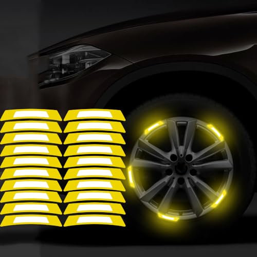 Dreothy 20 Stück stark reflektierende Auto-Radnabenaufkleber für Autos, Helme, Nachtsicherheit, Warnung, reflektierende Streifen, Auto, LKW, Motorrad, Fahrrad, Felge, reflektierende Aufkleber (gelb)