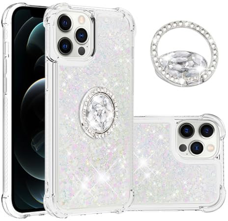 IMEIKONST Glitzer Hülle für iPhone 12 Pro Max Handyhülle mit Ring Ständer, Pailletten Treibsand Diamant Schutzhülle für Mädchen Stoßfest TPU Bumper Cover für iPhone 12 Pro Max 6.7. Bunt YBZ
