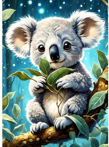 AIRDEA 30x40cm Diamond Painting Erwachsene, Kleiner süßer Koala 5D Diamond Painting Bilder Erwachsene, DIY Diamantmalerei Bastel Set Nach Zahlen Heimdekor Geschenk