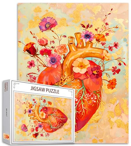 Herzen Blume Jigsaw Puzzles für Erwachsene 1000 Stück, menschliche Orgel Kunstwerk Jigsaw Puzzle 27 x 20 Zoll Bunte DIY Puzzles für Home Decoration, Familie Puzzle perfekt für Spielabende