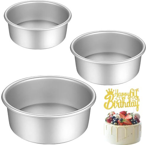 HQILRRA Round Cake Tin 3 Pieces, Deep Cake tins, Anodised Aluminium with Non-Stick Coating and Removable Bottom, Small Cake Tin, for Baking, Birthday, Wedding, 3 Sizes (2/4/5)