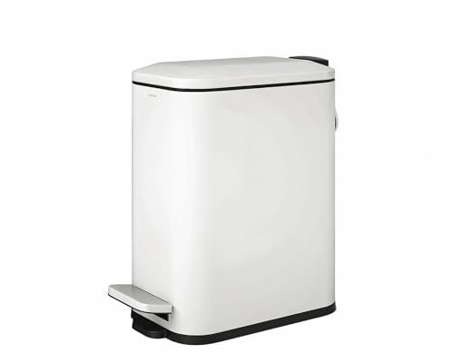 COSMIC Essentials Papelera de Baño y Cocina Con Sistema de Pedal de Diseño Moderno y 5L de Capacidad. Cubo de Basura Con Tapa Rectangular y Pequeño para Aseo. Color Blanco Mate