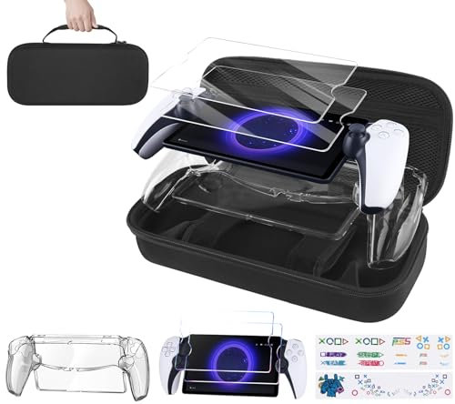 Gopiiphon PlayStation Portal Case 5 in 1 Ps Portal Case Portable Hard Shell Accessories Bundle for PlayStation Portal with 2 Screen Protector,Clear Protective Case and 2 Sticker for Ps5 Portal