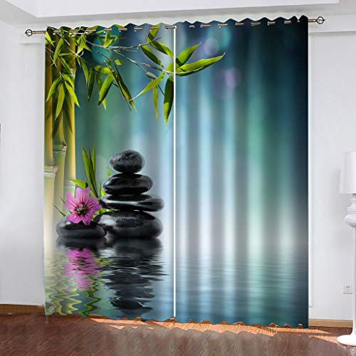 FYRHLH Schiebevorhänge Stein Orchidee Vorhang Blickdicht Schlafzimmer Kinderzimmer Verdunkelungsvorhang Thermo Vorhänge Ösenvorhang 2 Stücke Größe:B336 x H229cm