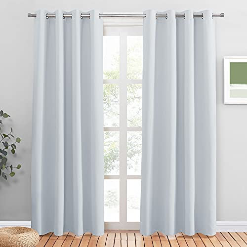 PONY DANCE Weisse Gardinen mit Ösen 2er Set Wärmeisolierende Vorhänge für Wohnzimmer Deko H 210 x B 140 cm Thermal Curtains for Living Room Verdunklungsvorhänge Grau-weiß