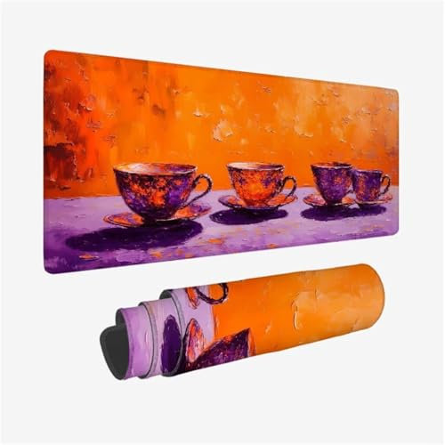 Grand Tapis de Souris Tasse Tapis de Souris Gamer Imperméable,sous Main Bureau Orange Tapis Souris XXL 800x400x3mm,Antidérapant Tapis de Souris Gaming avec Bords Surpiqués,Accessoire Gaming Q1-222