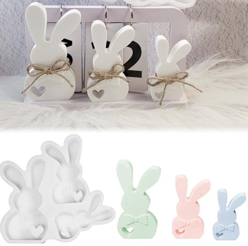 3 Stück Silikonformen Gießformen Osterhase WISIRENT, Silikonform Osterhase mit Herz Silikonform Hase Bogen, Silikonform Kerzenhalter Kaninchen Silikon Gießform Hase für Bastelarbeiten,Gips, Diy Kerzen