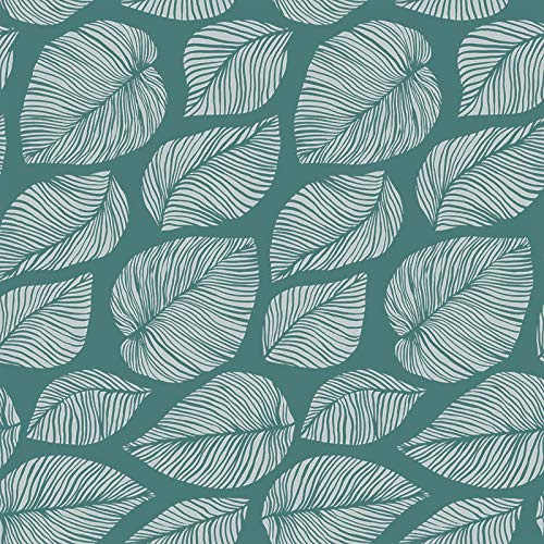 PVC Wachstuch Tischdecke Hazel Petrol 140x220cm, gefaltet verpackt, abwischbar, Gartentischdecke Blätter