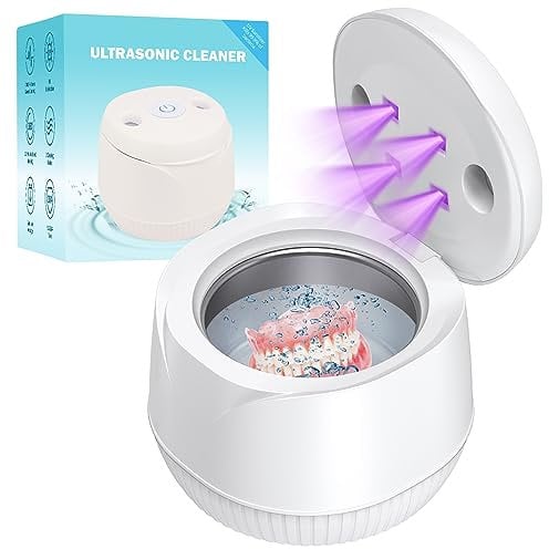 Ultrasonic Retainer Cleaner, 45kHz Ultrasonic Denture Cleaner with U-V Light, Ultrasonic Retainer Cleaner Machine for Dentures, Aligner, Mouth Guard, Whitening Trays, Toothbrush Head, Jewelry