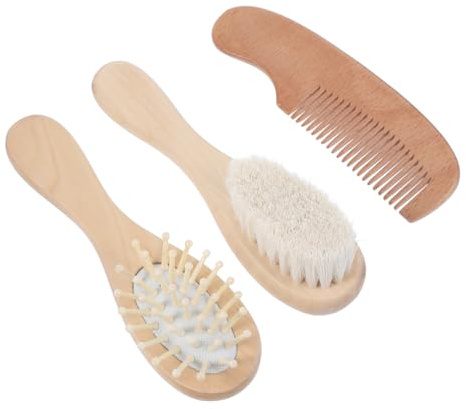 ibasenice Cepillos de Madera Pelo para Cepillo y Peine para Bebés para Cuidado del Cabelludo Durante Baño