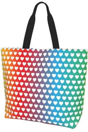 zerosevenee Regenbogen-Einkaufstasche, LGBT, Einkaufstasche, Lesbische Handtasche, Taschen, niedliches Herz, Tragetasche für den Außenbereich, Lgbt 03, Einheitsgröße