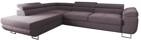 4ALL HOME Ecksofa Luna mit Schlaffunktion und Bettkasten – 275x202 cm – verstellbare Kopfstützen – Liegefläche 193x125 cm – Couch – Schlafsofa – L-Sofa mit Stauraum (Poso 130 Lavender, Seite: Links)