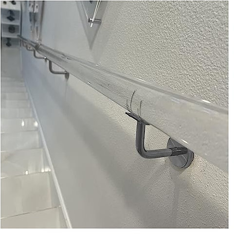 Treppenhandlauf-Set aus durchsichtigem Acryl – kundenspezifisches, 4,8–6,1 m langes, rutschfestes Sicherheitsgeländer zur Wandmontage(Silver Brackets,520cm(17ft))