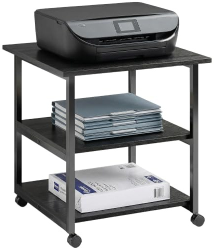 HOMCOM Support d'Imprimante 3 Niveaux sur roulettes 50 x 50 x 52,5 cm Noir | Desserte de Rangement, Étagères Mobile