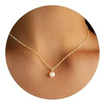 TINGN Gold Perlen Kette Damen 14 Karat Vergoldete Perlenkette Elegante Perlen Anhänger Kette Choker Halskette Hochwertiger Mode Schmuck Weihnachtengeschenke für Damen Frauen