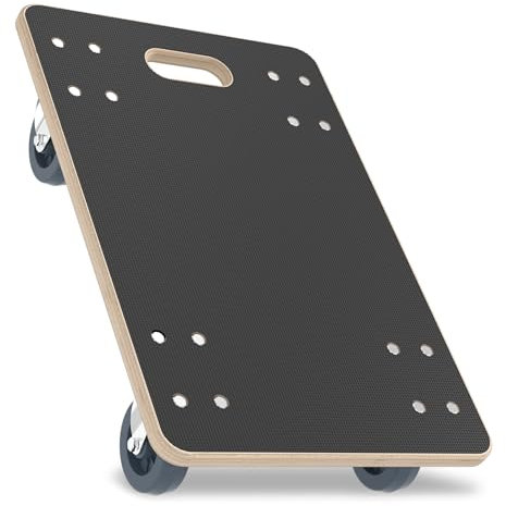 VANCHEMO Rollbrett 2 Stück Transportroller bis zu 200 kg Traglast mit 2 Feststellbremse Möbelroller aus Holz Rollwagen pro Plattform mit 360° Rolle, 600 x 400 x 145 mm