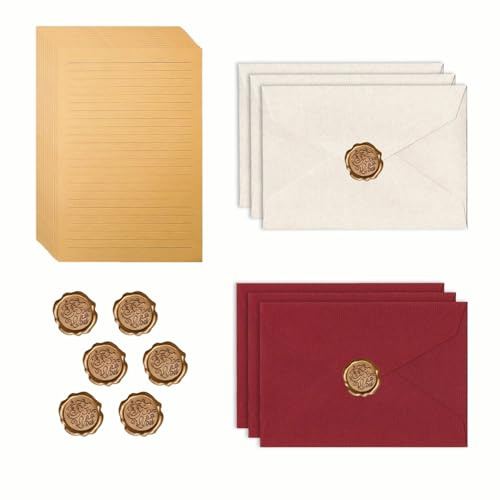 Briefpapier Liniert mit Umschlag Set, 22 Vintage mit 6 Umschlag,Wachssiegel | Briefpapier Kinder Selbstklebend Wachssiegel-aufkleber, Briefumschlag Briefpapier, für Einladung Liebesbrief