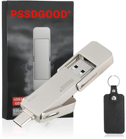 PSSDGOOD Chiavetta USB da 128 GB, veloce da 550 MB/s, 2 in 1, tipo C + A USB3.2 Gen2 SSD esterno, chiavetta di memoria per iPhone 15/16/17/Android Phone/Tablet/Windows/Mac