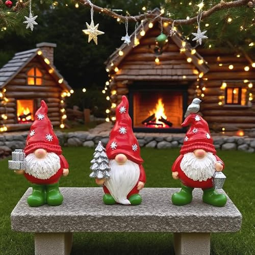 3 Pack Weihnachtswichtel Figuren, Gartenzwerge für Außen Weihnachten Deko | Gartendeko für Draußen Wetterfest, Lustig Gartenzwerg Wichtel Figuren Weihnachtsfiguren aus Harz, Geschenk für Balkon Rasen