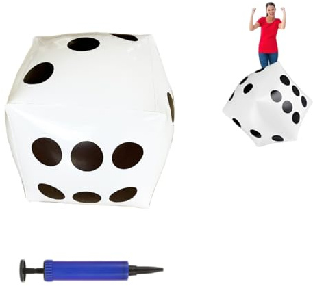 Dé gonflable géant, 1 dé de 30 cm et 1 pompe à air, idéal pour les piscines, les jeux de pelouse, les anniversaires et les fêtes de Noël (blanc)