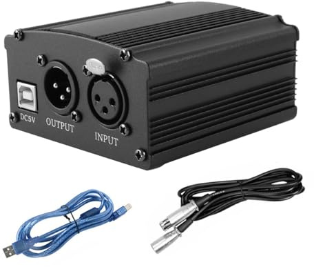 Alide 1-Channel 48V Phantom Power Supply with XLR 3 Pin Microphone Cable for Condenser Microphone