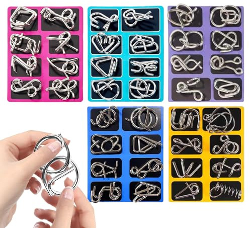 Iron Link Unlock - Metal 16 x 12 x 2.5 cm | 5 Sets Metal Wire Puzzle | Puzzle | Stimulating Mental Game for Cognitive Training and Stress Relief