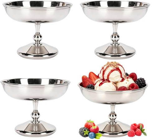 Hapivida Taza de Helado, Tazones de Postre para Servir de Acero Inoxidable Tazas Tazones de Salsa Yogur Con Patas Tazas de Dulces para Ensalada Fiesta de Pudín de Frutas (#1 * 4Pcs)