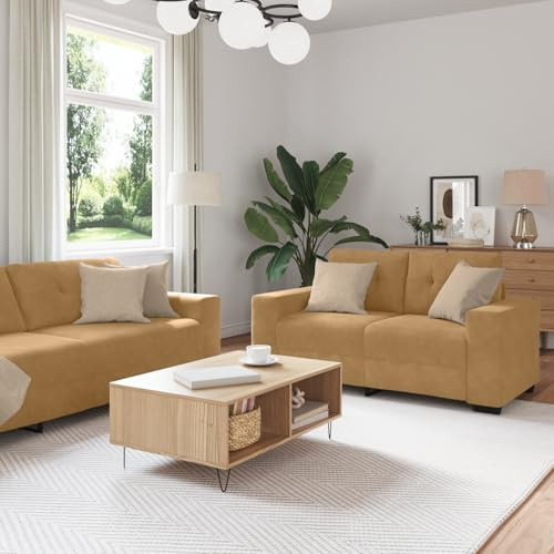 ROMHZKS Modernes Samt Sofa Set Braun Elegantes 6-Sitzer Wohnzimmer Set mit Sessel Zweisitzer Dreisitzer Luxus Velours Stoff Gemütliches Gästesofa Stilvolles Design